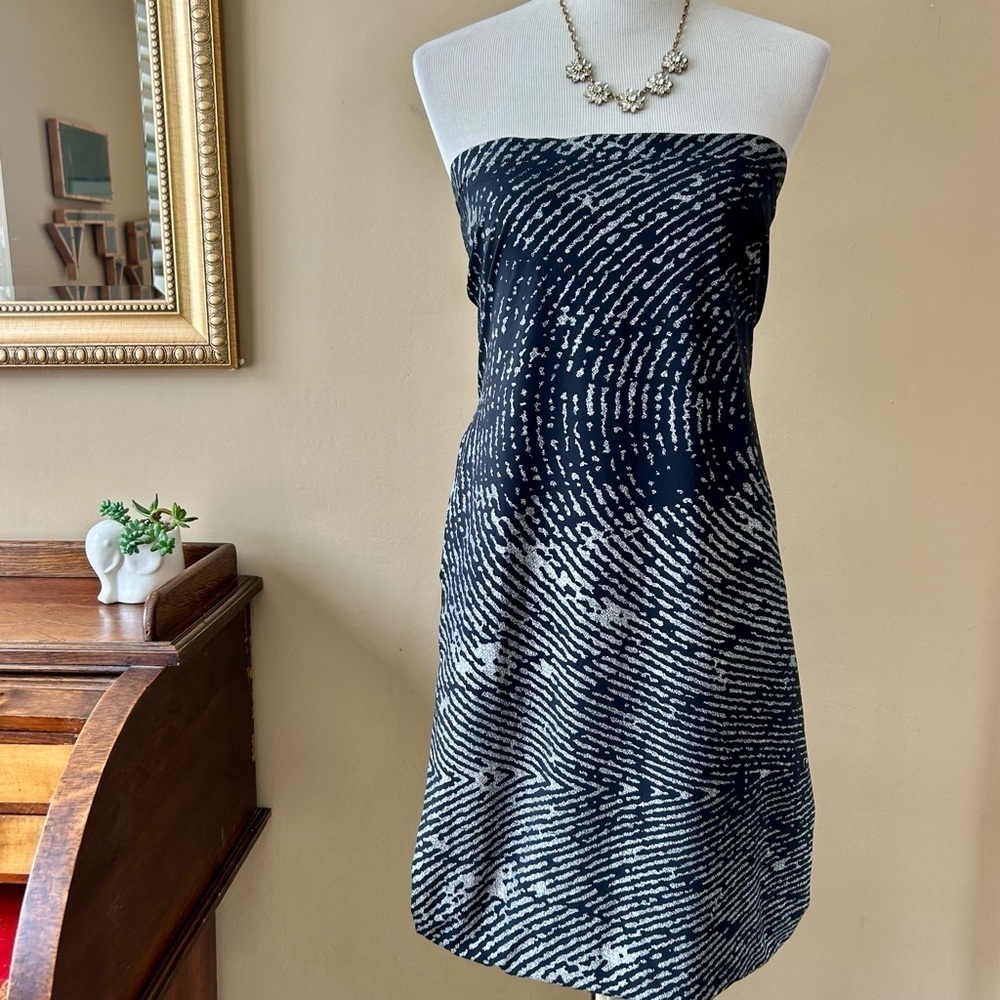Zero + Maria Cornejo Black and Silver Silk Strapless Mini Dress Size 4